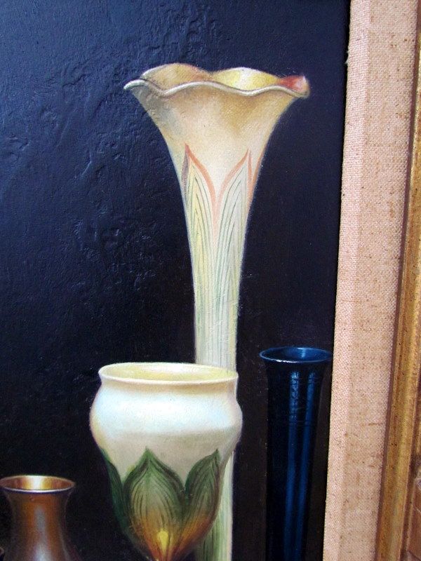 Vintage 1970s WEBB, LCT Tiffany Art Glass Realist Still Life Oil 