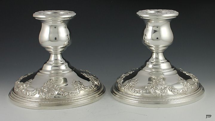 PAIR TUTTLE STERLING SILVER BEAUVOIR CANDLESTICKS  