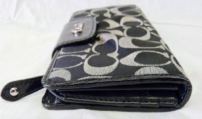 Coach Ashley Signature Sateen Slim Envelope Snap Wallet Black White 