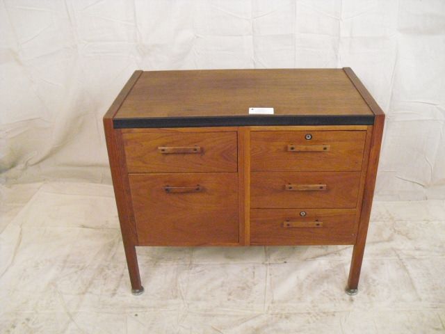 Mid Century Modern Walnut Nightstand With Drawers 6686*.  