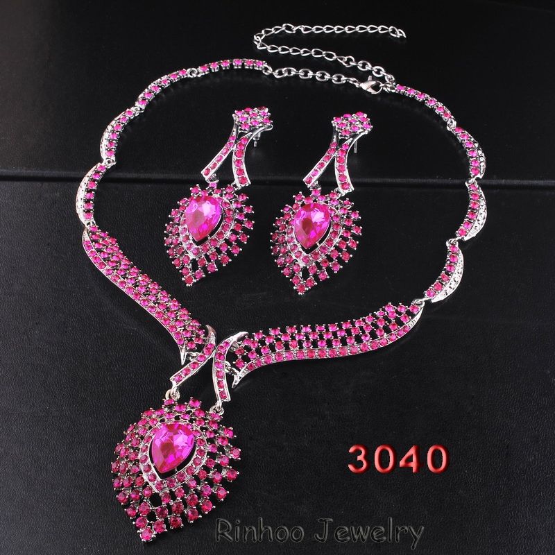 aubergine Necklace Earring1set rhinestrone alloyW28936  