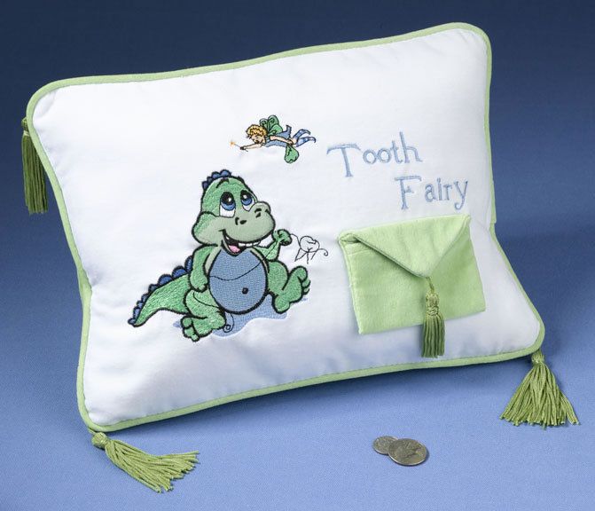 Lillian Rose Embroidered Dinosaur Tooth Fairy Pillow  