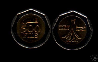 BAHRAIN 500 FILS 22 2000 MILLENNIUM BI METAL UNC 10 PCS  