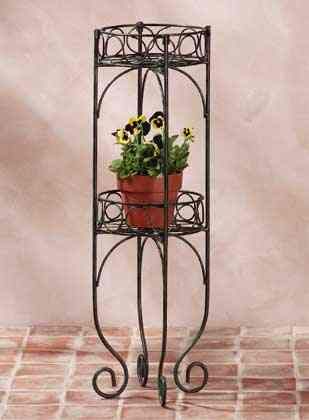 SCROLLED METAL 2 TIER PLANTER PLANT STAND SHELF UNIT  