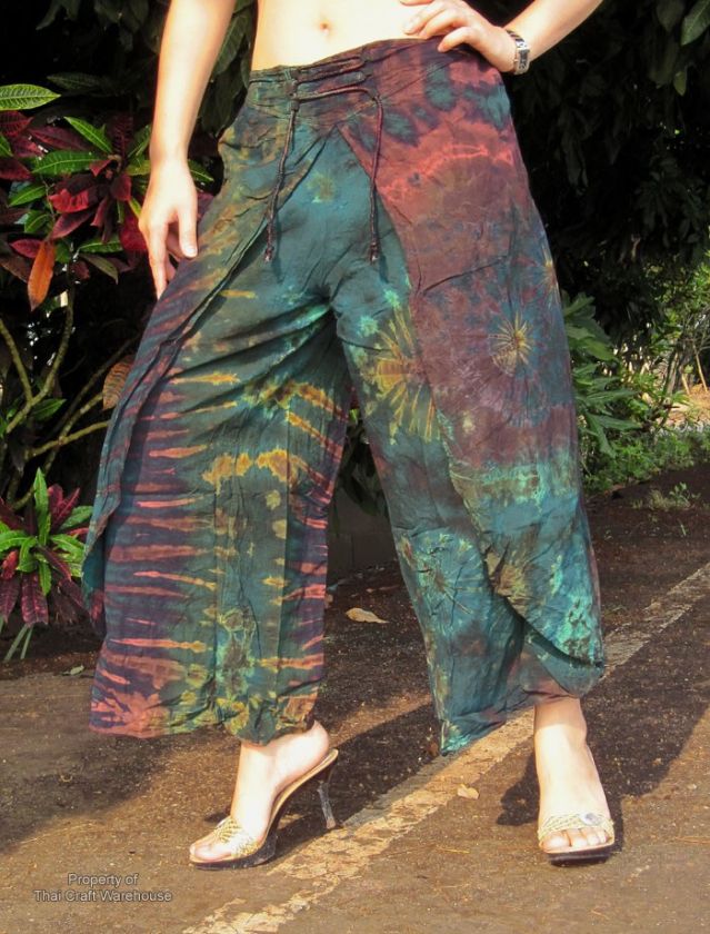 Aladdin Genie Pants with Leg Flaps   Tie Dyed MSU Green  