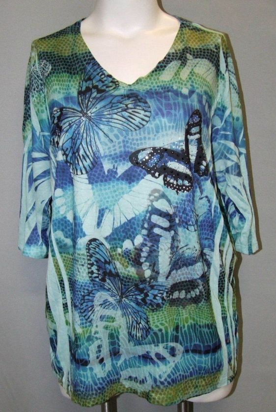   Size 2X Sublimination Sequin Top Liz & Me Butterflies BBW NWT  