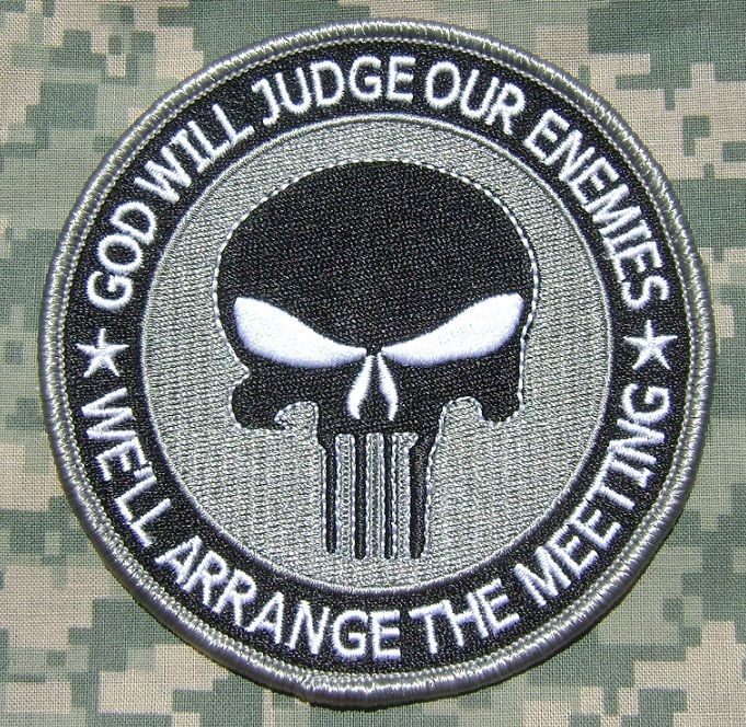 INFIDEL GOD WILL JUDGE OUR ENEMIES PUNISHER TALIBAN ACU MILSPEC VELCRO 