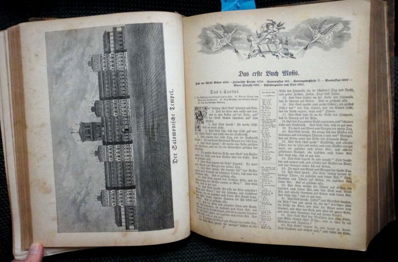 1891 antique LRG LEATHER GERMAN BIBLE gustave dore  