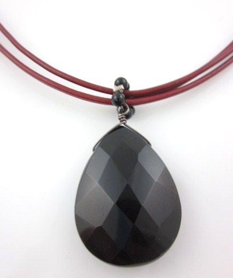 DESIGNER Black Faceted Onyx Pendant Necklace  