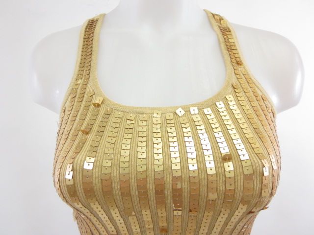 BISOU BISOU Beige Sequin Sleeveless Tank Top Sz XS  