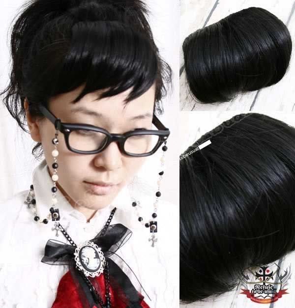 PUNK PIN UP GIRL HAIR EXTENSION clip on BANGS JET BLACK  