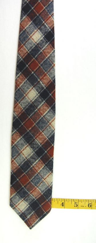 PENDLETON BROWN BLACK BEIGE GREY PLAID WOOL NECK TIE  