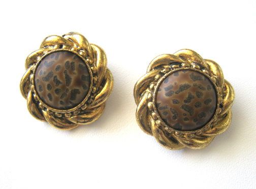 Blair Delmonico Goldtone w/ Leopard Stone Earring Clips  