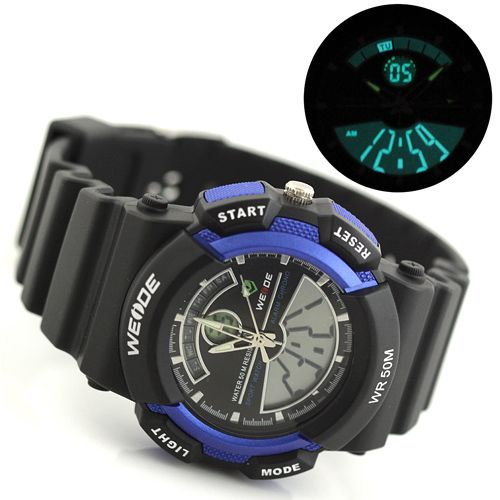 New Sport Digital Analog Dual Dial Men Alarm Date Wrist Watch Light 