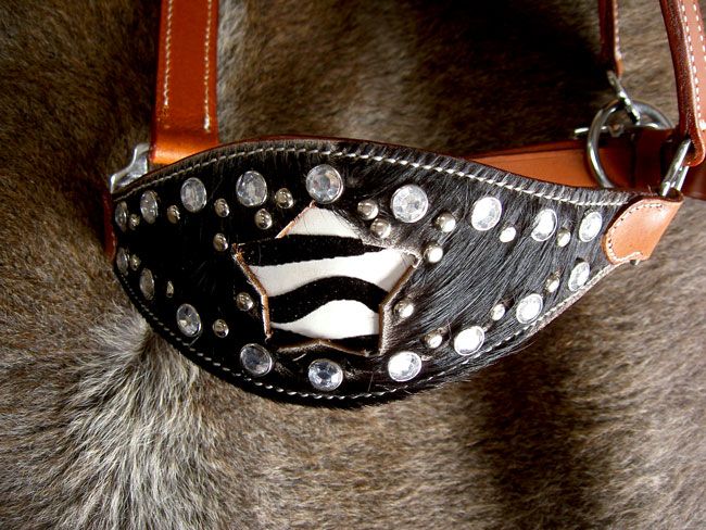 HALTER SADDLE BRONC HAIR ON CLEAR TAN TACK ZEBRA BLING  