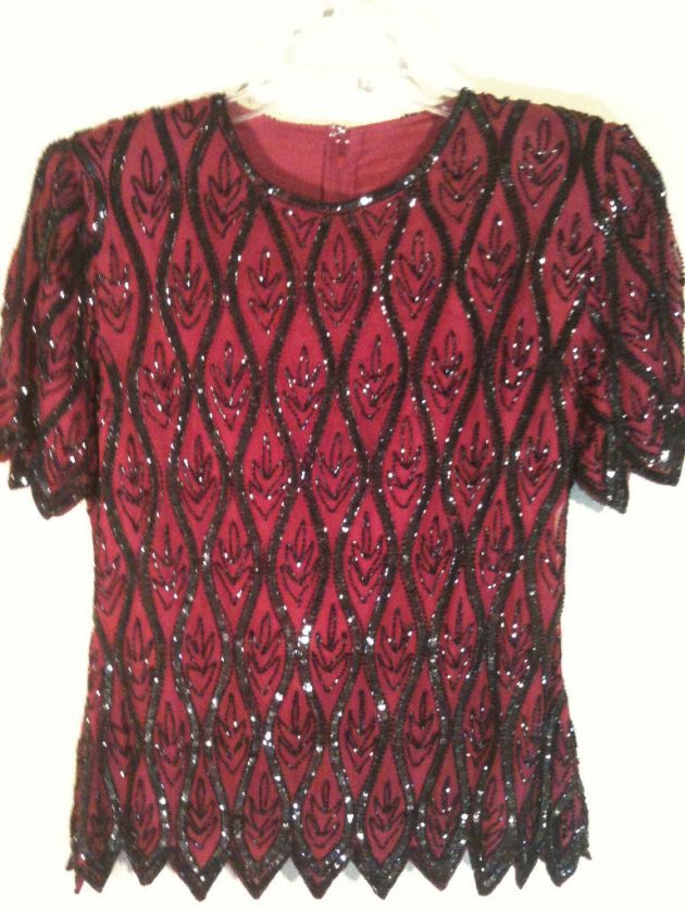 Vintage Beaded Dressy Evening Wear Blouse  