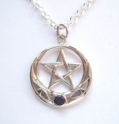 Sterling Silver & Amethyst CZ Pentagram Pendant & Chain  