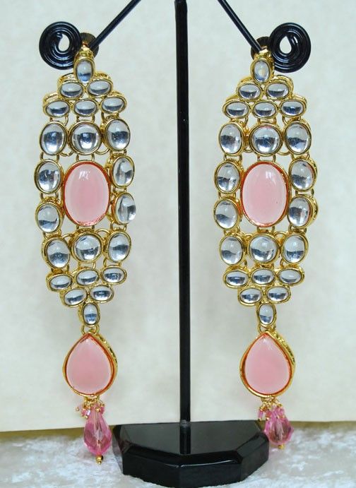 Bollywood fashion jewellery long kundan danglers E239  