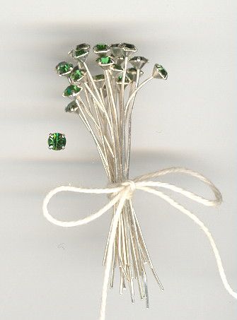 SILVER GREEN TOURMALINE Vintage Rhinestone Headpins  