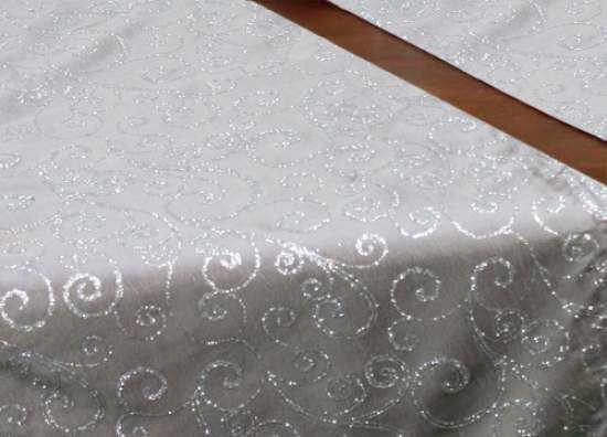 Silver with Glitter Swirls Satin Table Runner Wedding  