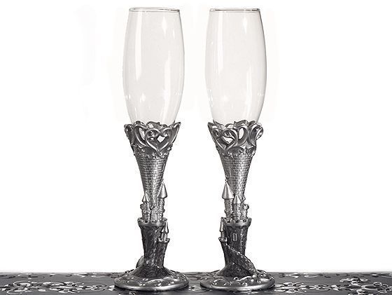   TOASTING FLUTES SET WEDDING CHAMPAGNE GLASSES FAIRYTALE CASTLE  