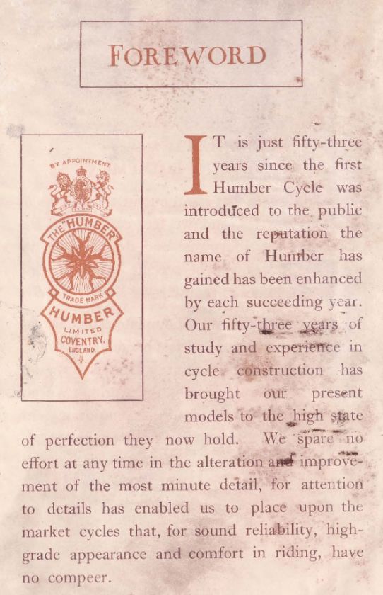 1921 HUMBER CATALOGUE