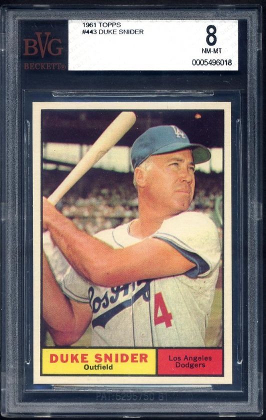 1961 Topps #443 Duke Snider Graded BVG 8 NM/MT Near Mint ~ Centered 