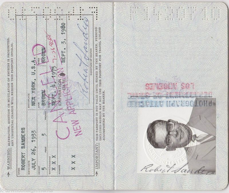 CANCELLED US PASSPORT BOOK VINTAGE 1970s  