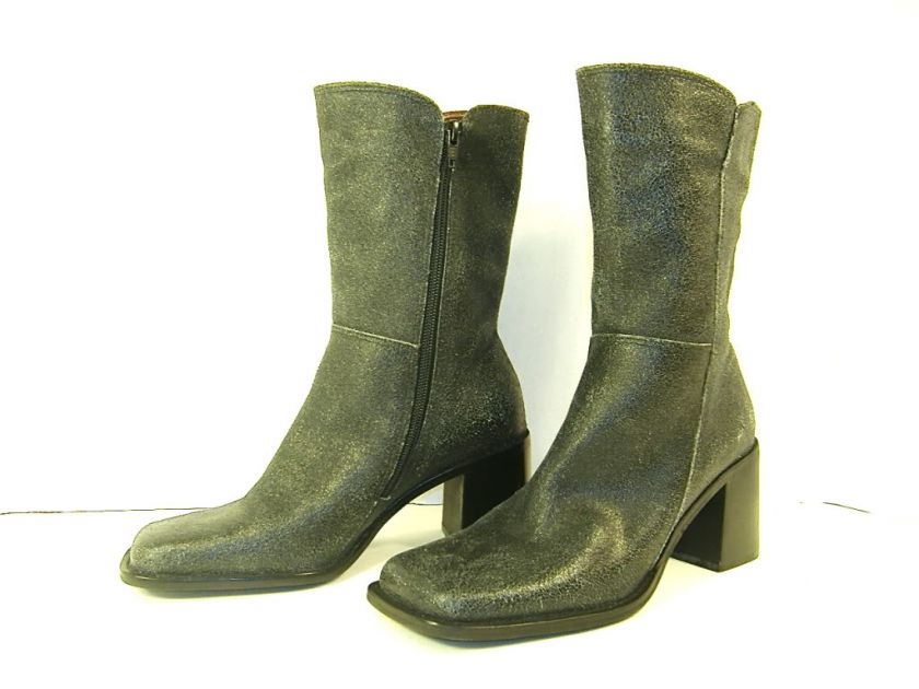 EDGY CANDIES Characoal Gray Gleaming Crackly Leather Boots 7.5  