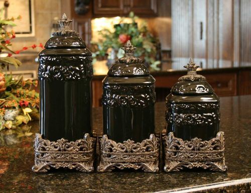   Old World Drake Design Medium Onyx Kitchen Canisters Set of 3  