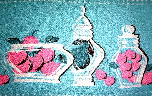 Vtg 50s EAMES Tablecloth SPRING EASTER ROBIN EGG BLUE PINK ROSE CHERRY 