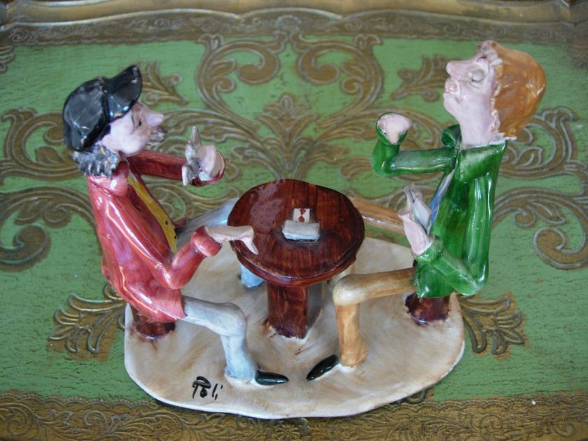 Italian Pottery Ceramic Art Figures Men Playing Cards TP Ceramiche 