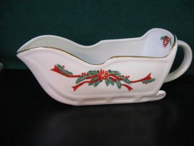 Fine China Tienshan POINSETTIA RIBBON Gravy Boat NICE  