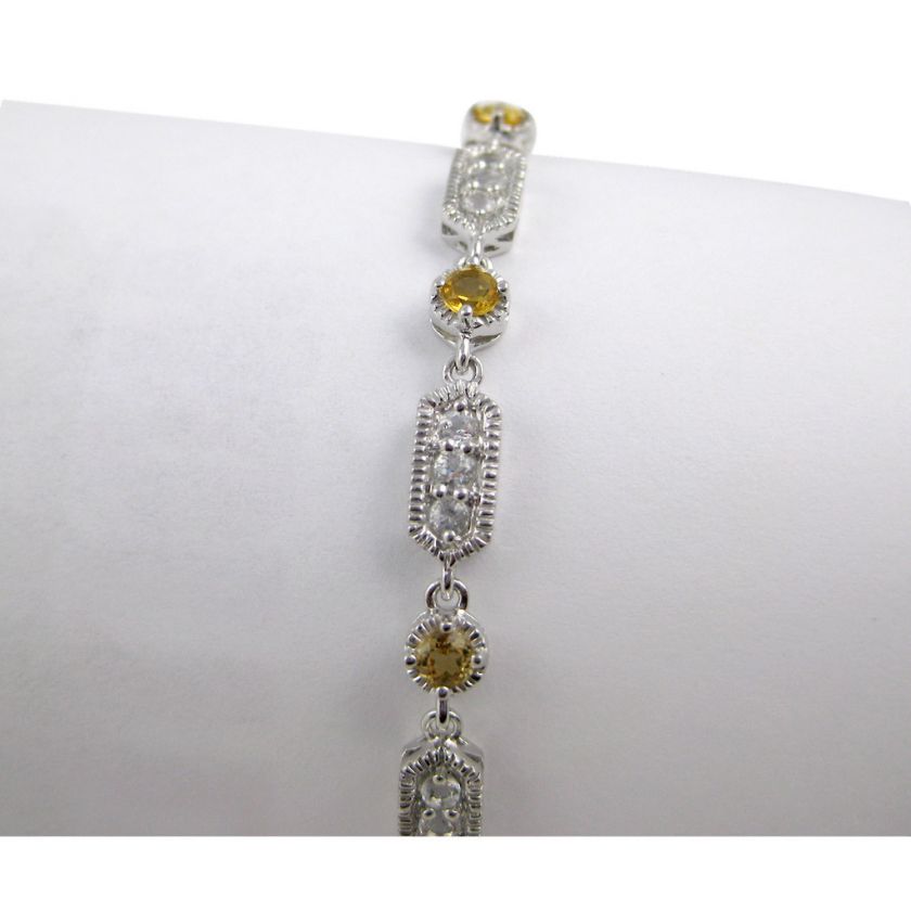 Sterling Silver Citrine & White Topaz Bracelet   NEW  