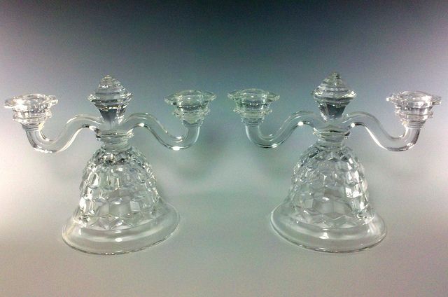 Fostoria AMERICAN CLEAR Double Light Candlesticks  