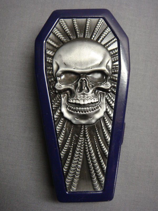 PURPLE COFFIN CIGARETTE CASE WITH RAISED SKULL LOGO  