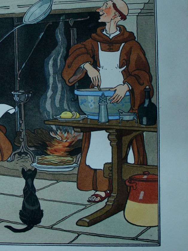 Harry Eliott funny Franciscan monks cooking ENGRAVING  