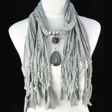 WOMENS COTTON & METAL SCARF NECKLACE PENDANT. 5 COLOURS  