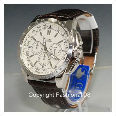 GUESS MENS CHRONOGRAPH CROCO LEATHER WATCH U13570G2  