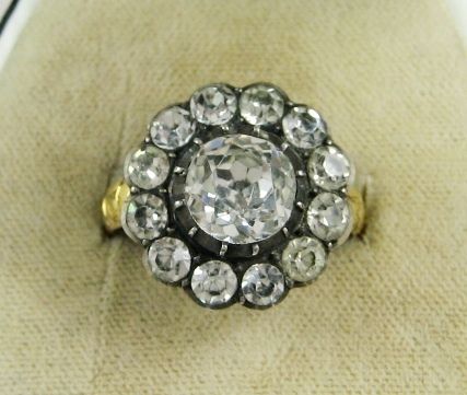 STUNNING GEORGIAN LARGE 5.90CT CLUSTER GOLD RING C1800  