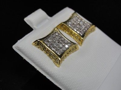 14k Yellow Gold EP White & Yellow Cz Mens Stud Earrings  