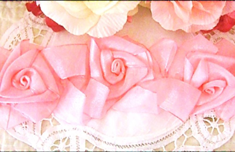 Gorgeous 2 3/4 PINK Ribbon Stretch Organza Roses Trim  