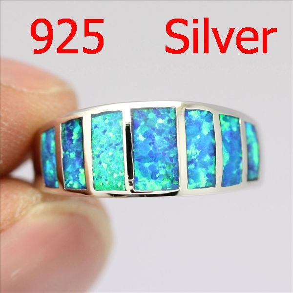 YR26 U Blue Fire Opal Gemstone Silver classic Ring Sz #8 #Q  