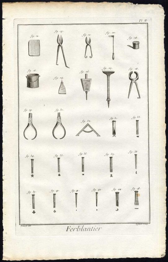   Prints Engraving FERBLANTIER TINSMITH PEWTER TOOLS Diderot 1751  