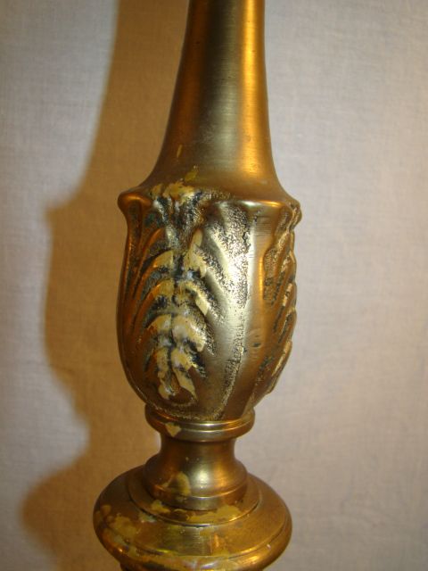 TALL Antique BRASS Old LIONS Head BUST Figural CANDLE Holder STAND 