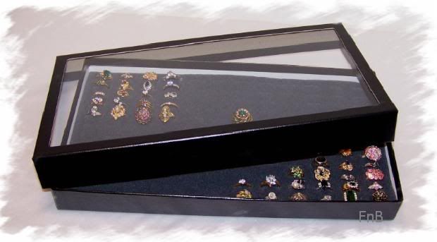 Ring Display Case 144 Dark Gray Glass Top Jewelry Box  