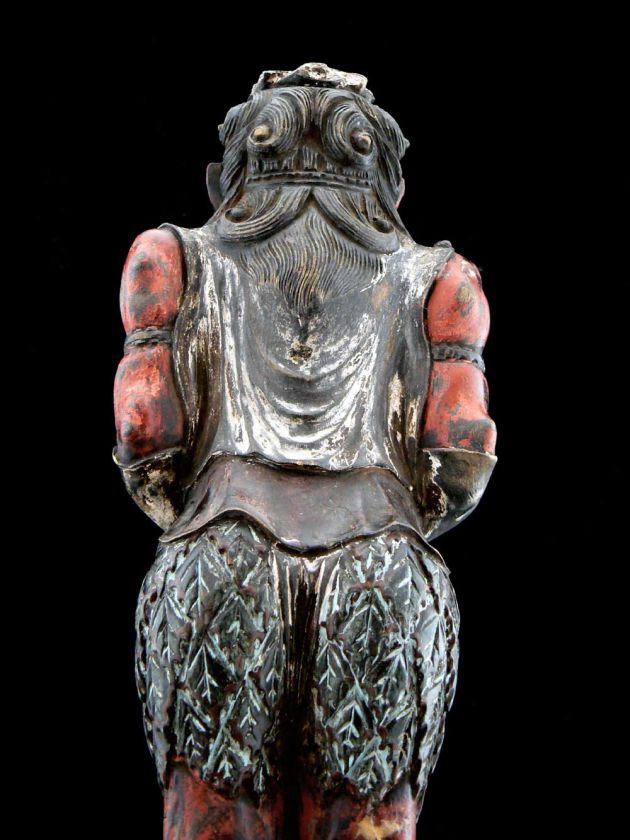   18th C. Edo Polychrome Japanese Oni Devil Statue Carved Wood Sculpture