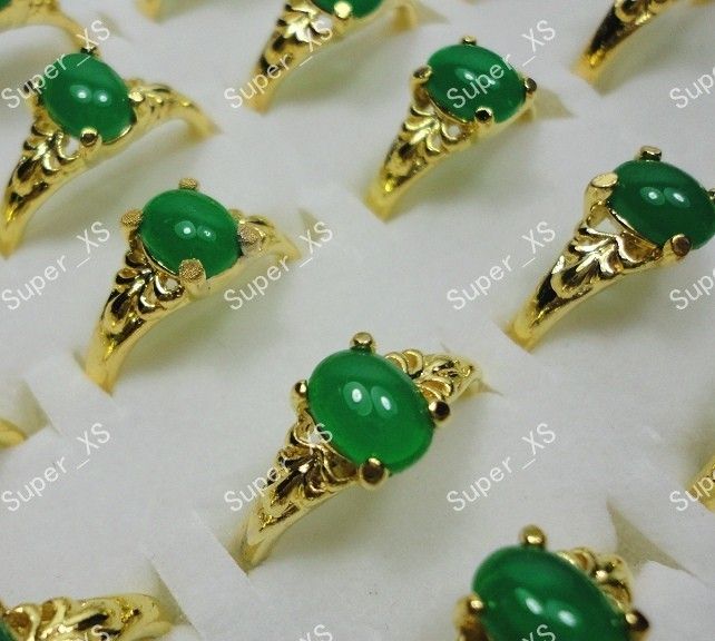   jewelry lots 50pcs Malay Jade gold plated rings new 