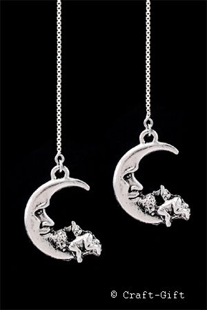 Sleeping Angel on Moon Sterling Silver SS Ear Thread Threader Earrings 