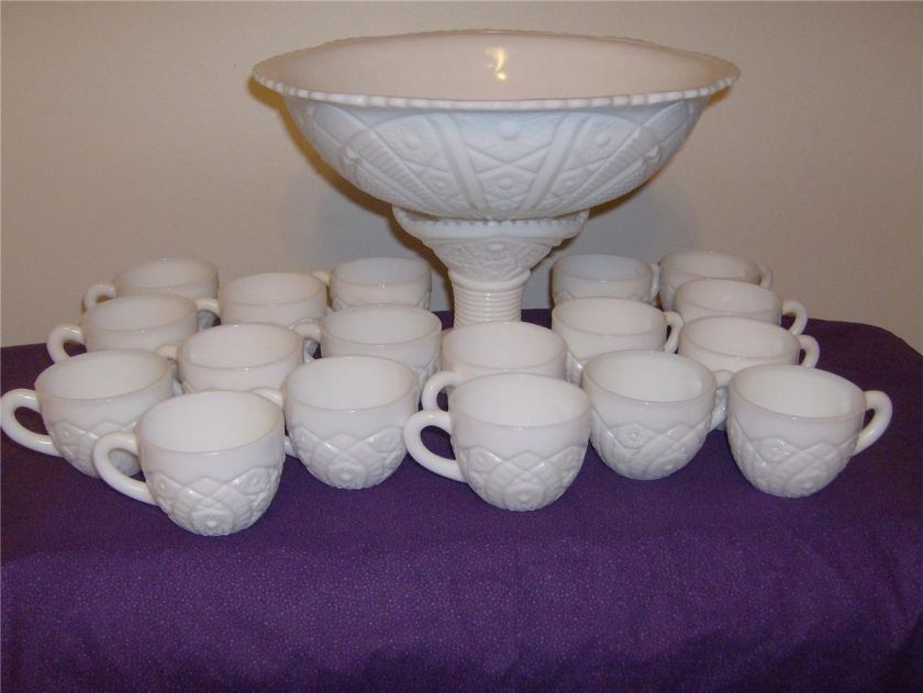 McKee Milk Glass Punch Bowl Set   Depression Era  